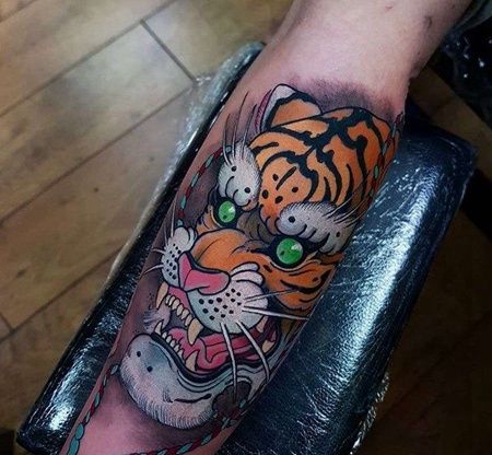 New School小臂老虎纹身图案