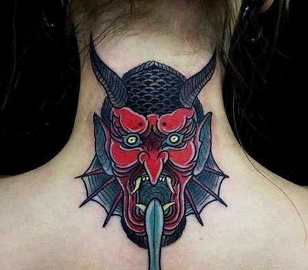 Old School脖子恶魔纹身图案