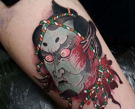 日式小腿人头纹身图案