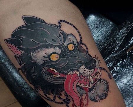 日式大腿狼纹身图案