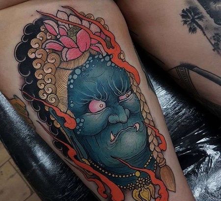 新传统大腿不动明王纹身图案