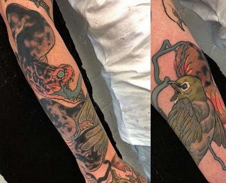 新传统小臂蛇鸟纹身图案