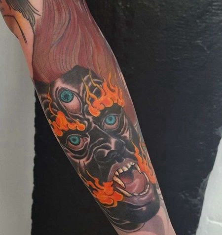 日式小臂大黑天纹身图案