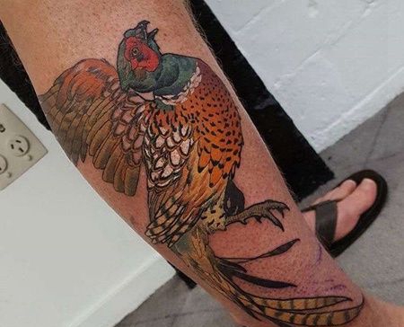 新传统小腿锦鸡纹身图案