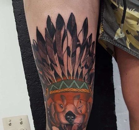 New School大腿浣熊纹身图案