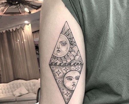 线条大臂太阳纹身图案