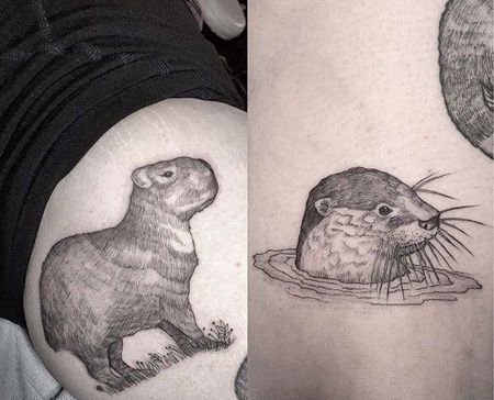 线条大腿水獭纹身图案