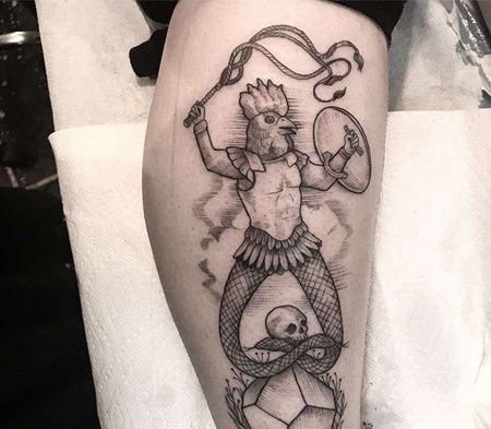 点线小腿公鸡纹身图案