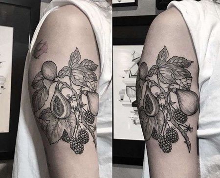 点线大臂无花果葡萄纹身图案