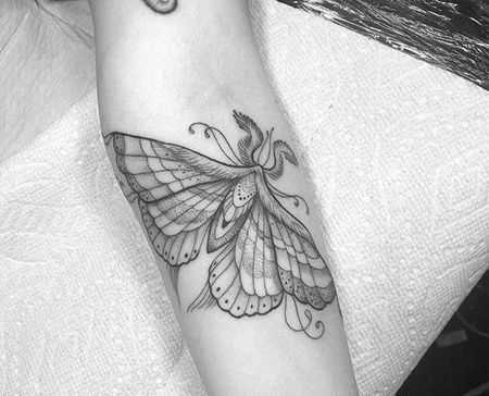 线条小臂蛾子纹身图案