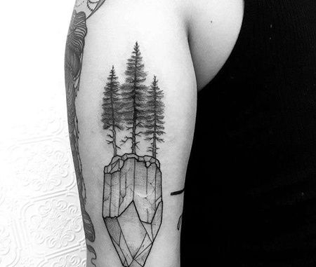 点线大臂松树宝石纹身图案