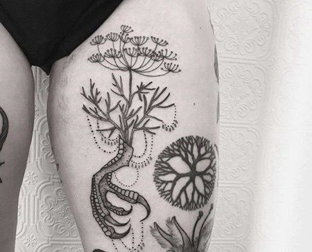 线条大腿手爪子纹身图案