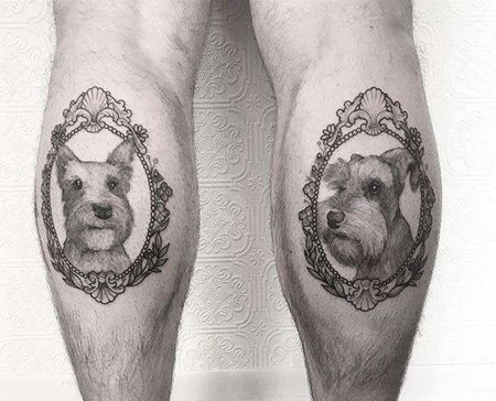 点线小腿狗纹身图案