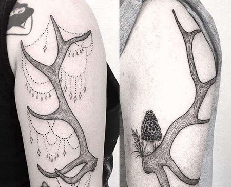 点线大臂鹿角纹身图案