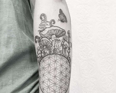 点线小臂蘑菇纹身图案