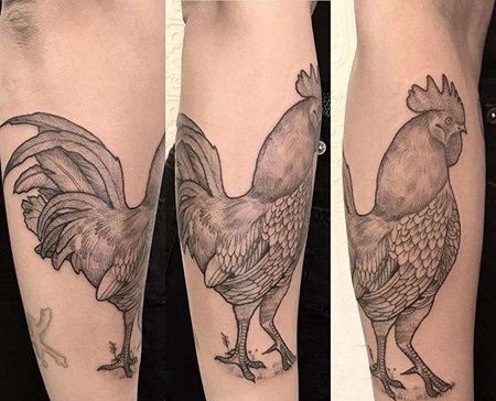 点线小臂公鸡纹身图案