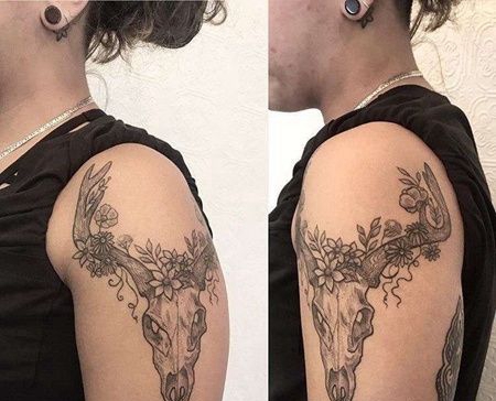 点线大臂骷髅纹身图案