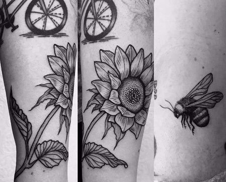 点线小臂向日葵纹身图案
