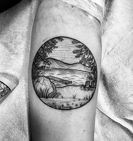 点线小臂山水纹身图案
