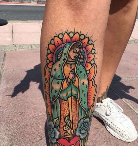 New School小腿圣母纹身图案