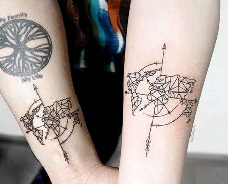 线条小臂地图纹身图案