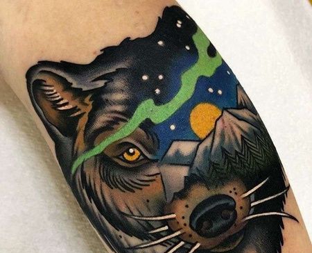 New School小腿熊纹身图案