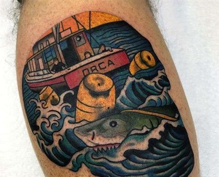 New School小腿鲨鱼纹身图案