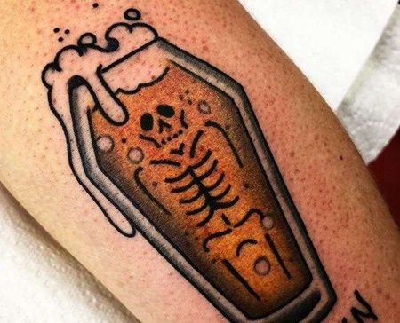 Old School小腿棺材纹身图案