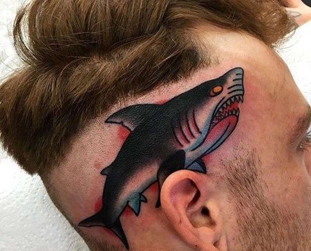 Old School头部鲨鱼纹身图案
