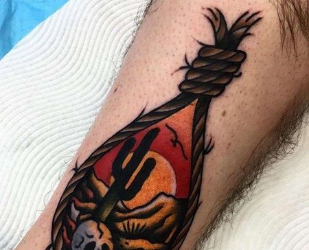 Old School小腿绳索骷髅纹身图案