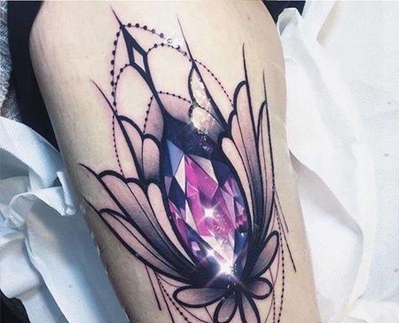 水彩大腿宝石纹身图案