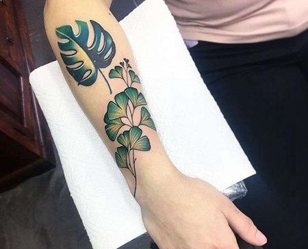 水彩小臂银杏叶纹身图案
