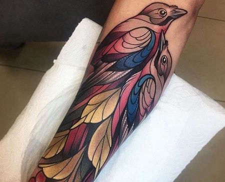 New School小臂鸟纹身图案