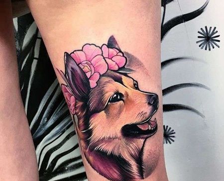 New School大腿狐狸纹身图案