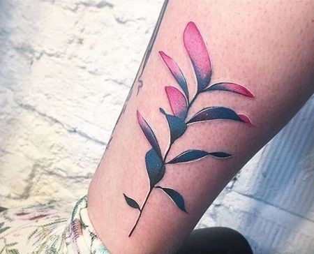 New School小腿叶子纹身图案