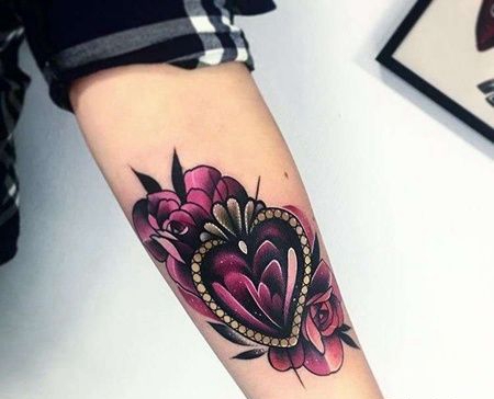 New School小臂宝石玫瑰纹身图案