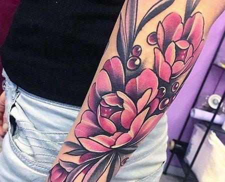 New School小臂玫瑰纹身图案