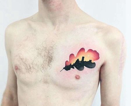 水彩前胸叶子纹身图案