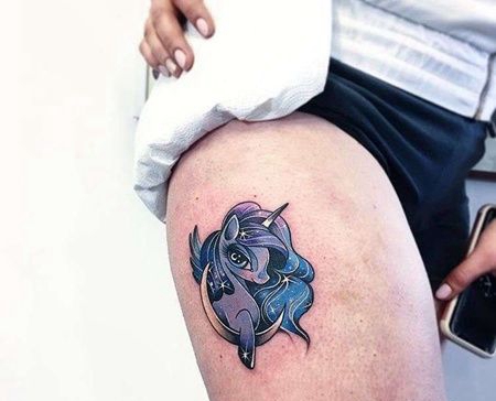 New School大腿独角兽纹身图案
