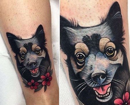 New School大臂狗纹身图案