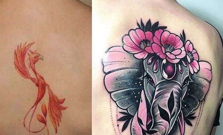 New School后背大象纹身图案