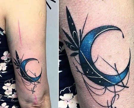 New School大臂月亮纹身图案