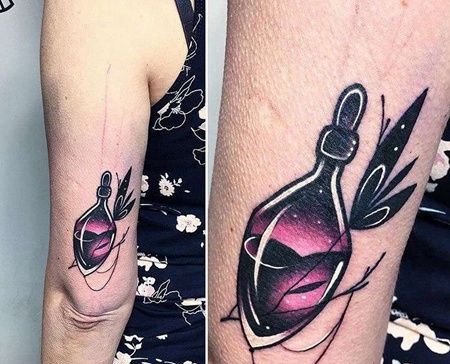 New School大臂酒瓶纹身图案