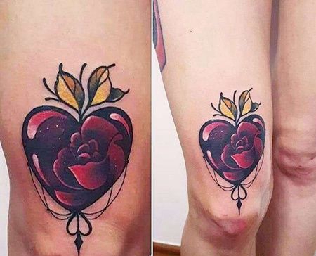 New School大腿心纹身图案