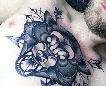 New School前胸熊纹身图案