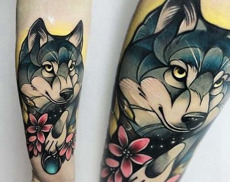 New School小臂狼纹身图案