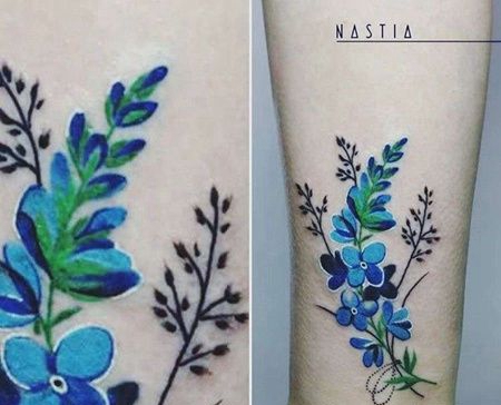 水彩小腿薰衣草纹身图案