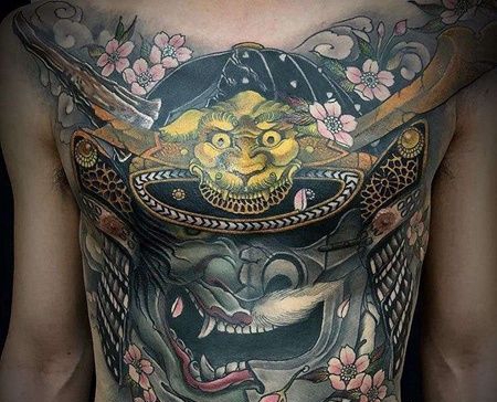 新传统前胸腹部鬼武士纹身图案