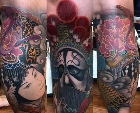 新传统小腿艺伎纹身图案