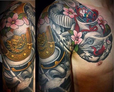 日式大臂前胸鬼武士纹身图案